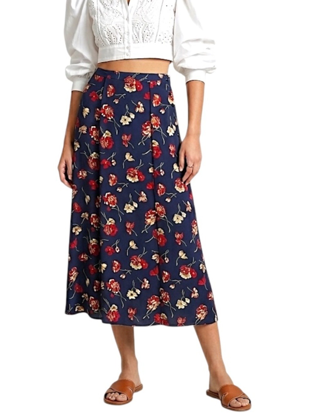 Vtg 90s does 40s romantic blue floral a line flowy old money midi maxi skirt 4